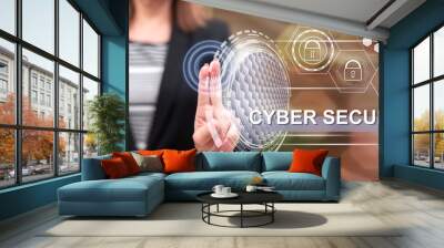 Woman touching a cyber security concept Wall mural