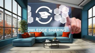 Woman touching a knowledge sharing concept Wall mural