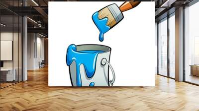 Cartoon blue color paint in a paint bucket painting with paint b Wall mural