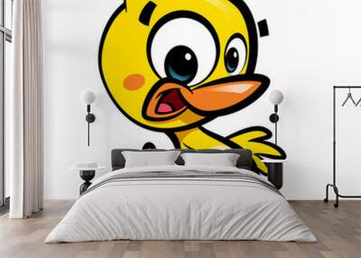 cartoon cute little smiling baby duck character with black outli Wall mural