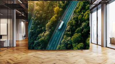 A green logistics company optimizing transportation routes for fuel efficiency and emissions reduction. Wall mural