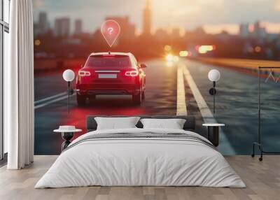 Automobile with gps tracking pulsing signal. Wall mural