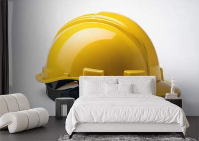 Bright yellow hard hat,rests on white background.  Solid background.  No actions, safety, construction. Wall mural