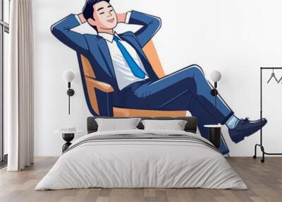 Businessman Relax and Rest: Funny Cartoon Style Vector Illustration in EPS 10 Wall mural