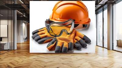 Construction Safety Gear Hard Hat, Gloves, and Safety Glasses Wall mural