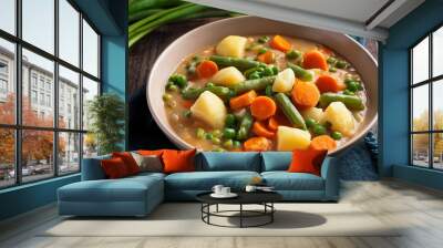 Delicious Vegetable Soup with Potatoes  Carrots  Green Beans  and Peas Wall mural