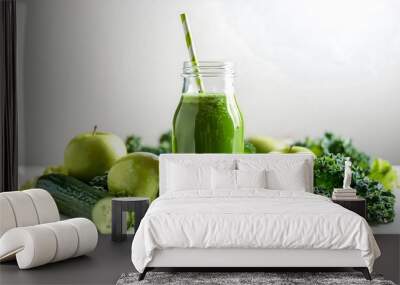 Fresh Green Smoothie with Apples, Cucumber and Kale Wall mural