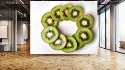 Fresh Kiwi Slices in a Circle on White Background Wall mural