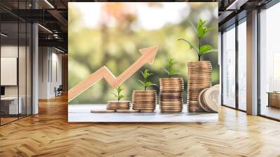 Growth and Investment with Stacks of Coins and a Rising Arrow Wall mural