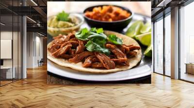 Pulled Pork Taco with Guacamole and Lime Wedges Wall mural