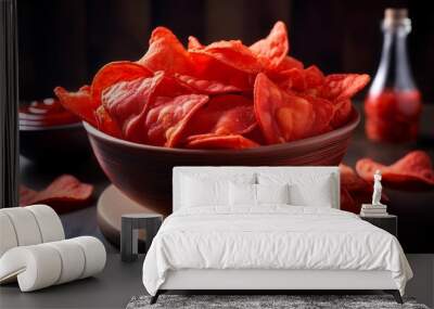 Red Tortilla Chips in a Bowl with Salsa Wall mural