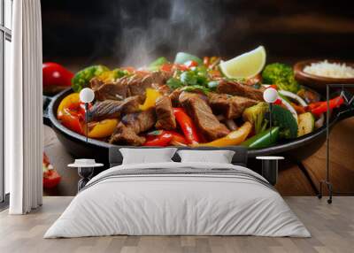 Steaming Hot Fajitas with Beef, Peppers, and Onions Wall mural