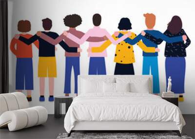 7 Diverse People Embracing And Showing Equality And Inclusion Wall mural