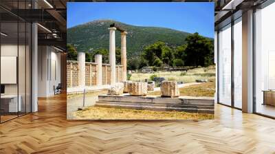 Abaton Enkoimeterion stoa west wing basement Sanctuary Asklepios (Asclepius), the ancient greek god of medicine at Epidaurus, Peloponnese, Greece. Sightseeing and vacation in Greece Wall mural