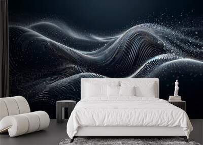 Abstract, digital wave of particles in grey colors Wall mural