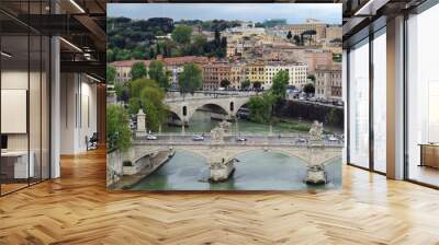 Aerial view on two bridges: the Ponte Principe Amedeo Savoia Aosta and the Ponte Vittorio Emanuele II in front of the city in Rome, Italy, Europe Wall mural