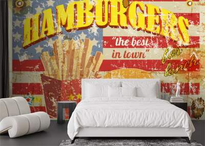 retro diner sign, hamburgers sign, grungy style, vector illustration Wall mural