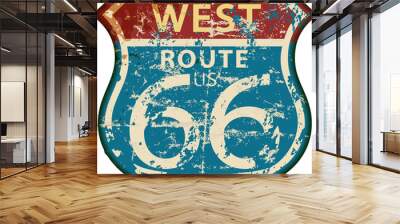 vintage route 66 road sign,retro grungy vector illustration Wall mural