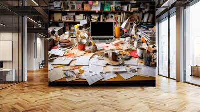 Busy & messy business office desk Wall mural