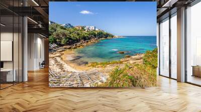 Sunny beautiful summer coast view to Sydney beach and blue Tasman Sea wild wave water and sandy white beaches perfect for surfing swimming hiking, Coogee to Bondi Walk, NSW/ Australia - 10 11 2017 Wall mural