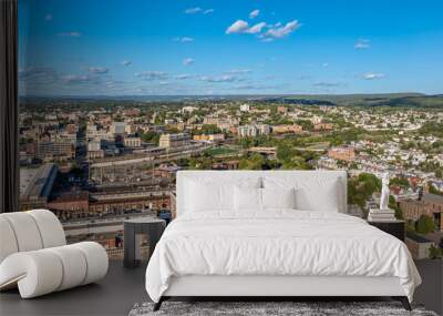 Late summer, early fall aerial, drone, photo of the Scranton Pennsylvania skyline.  September 2024. Wall mural