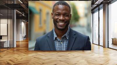 Portrait of a black man, Portrait of a handsome man, naturally beautiful man smiling at camera, man in suit Wall mural