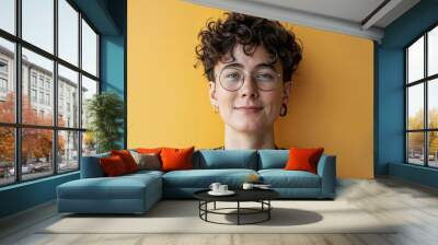 Portrait of a non-binary person, happy, portrait of a smiling young non binary person, portrait of young man, portrait of young woman Wall mural