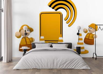 security symbol  with two cute 3d characters Wall mural