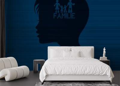 woman silhouette with family in german inside Wall mural