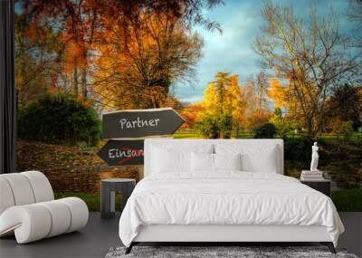 Signposts the direct way to partner versus loneliness Wall mural