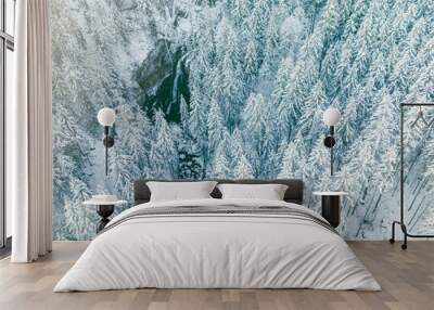 Aerial View of the Gollinger Wasserfall Waterfall in Winter in Golling, Salzburg, Austria Wall mural