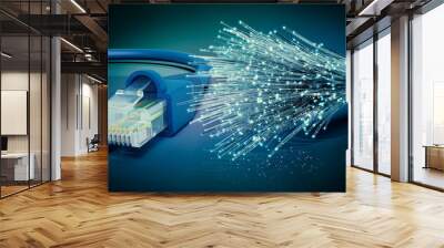 Netzwerkkabel und optisches Glasfaser Kabel, 3D Rendering Wall mural