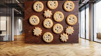 Display design product of a delicious set of coockies, isolated biscuit on wood table banner Wall mural