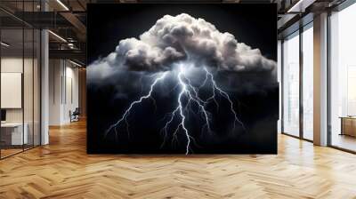 White cloud with thunder on black background Wall mural