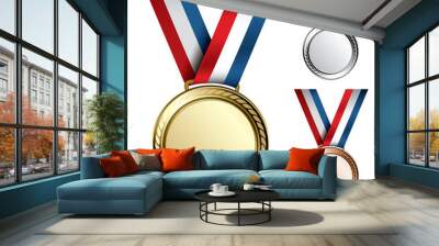 Three detailed vector medals - gold, silver and bronze Wall mural