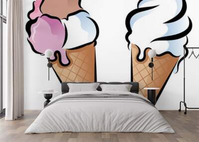 Two Coloured Ice-cream Cones Wall mural