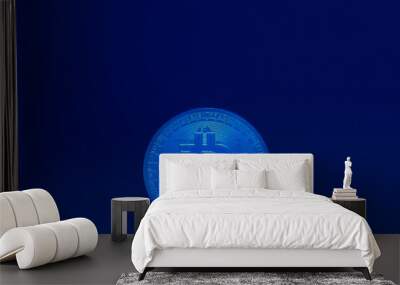 blue bitcoin crypto currency standing with blue background Wall mural