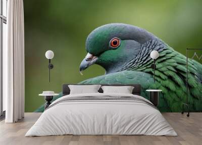 green feather pigeon macro photo Wall mural