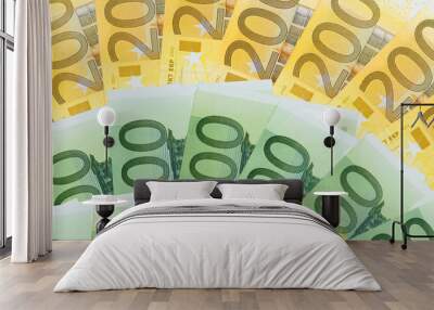 many one and two hundreds euros bank notes Wall mural