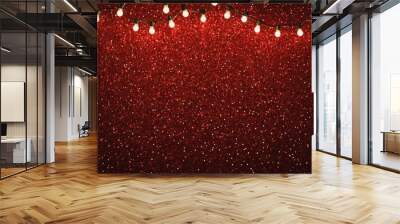 Red glitter vintage lights background Wall mural