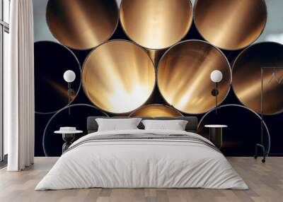 Stainless steel pipes in an industrial warehouse Wall mural