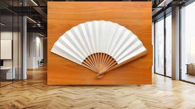 fan white chinese paper on wood floor and the space for the letter. Wall mural