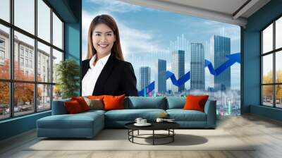 asian people, stock market background Wall mural