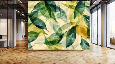 Abstract sage and pine green pattern with negative space. Minimalistic design evokes serenity and nature for calming desktop wallpaper. Wall mural