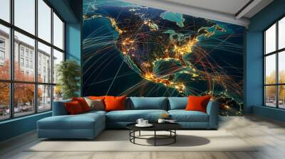 network line all over the north america from the world  Wall mural