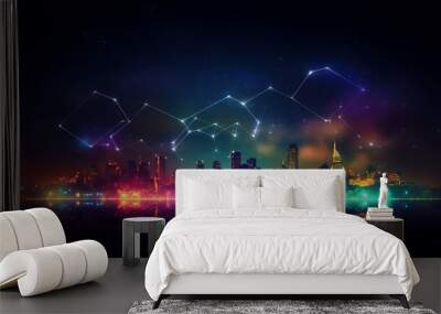 NIGHT CITY BACKGROUND .....landscape  with colourfull  light ......Created using generative AI Wall mural