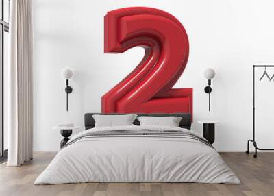 Number 2 3D render collection with color red left Wall mural