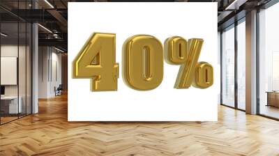 Number 40 percent 3D render collection with style left of color white and gold Wall mural