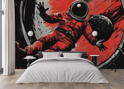 Horror themed t-shirt design of The human cannonball's trusted catcher awaits Wall mural