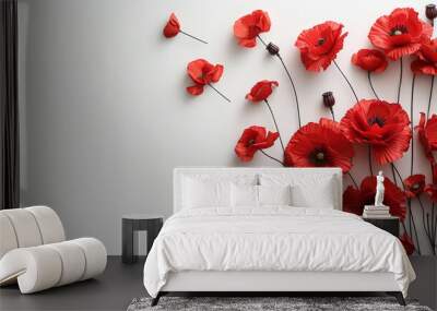 Red Poppies with White Background Wall mural